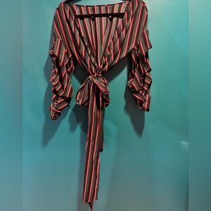 Colorful Striped Blouse with Tie-Front